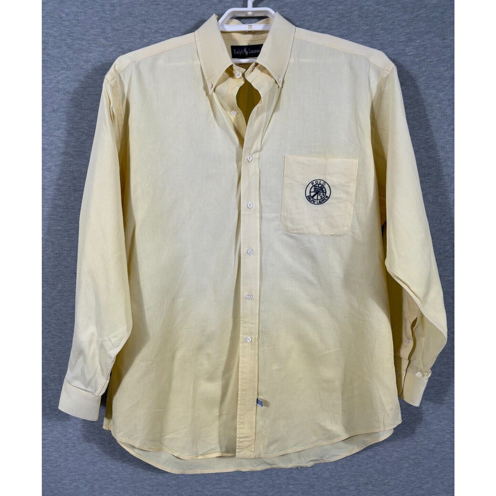 Ralph Lauren Vintage Oxford Shirt Mens XL Cookie Patch Yellow Long Sleeve Cotton